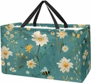 Reusable Grocery Bag Bees and Daisies Large Stand Up Tote Shopping Bag with Reinforced Handles