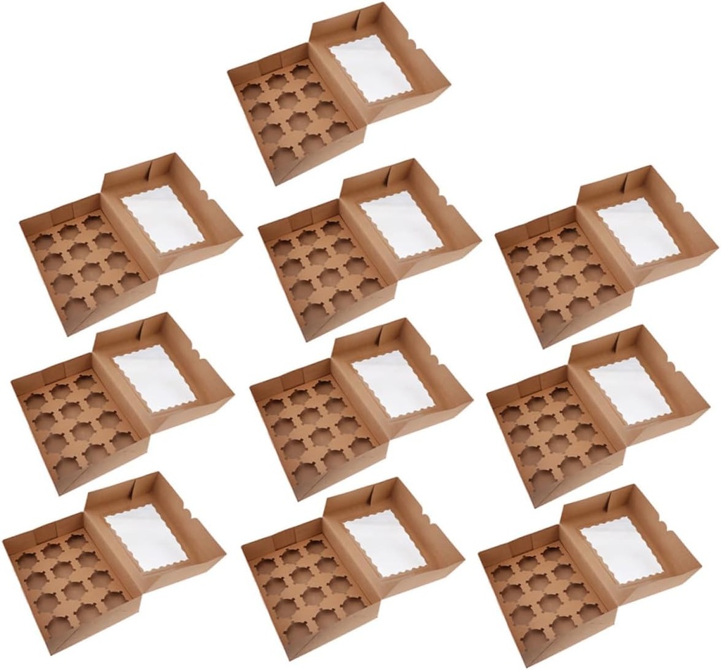 Veemoon 10pcs Window Muffin Boxes Portable Kraft Paper Cupcake Storage Containers for Bakery Treats Cakes and Muffins Lightweight and Practical Packaging