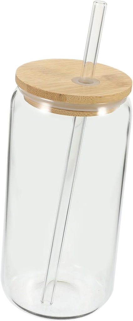 PRETYZOOM Glass Cup Lid Straw Insulated Tea Cup Travel Mug Bamboo Lid Leakproof Easy to Clean for Hot or Cold Beverages