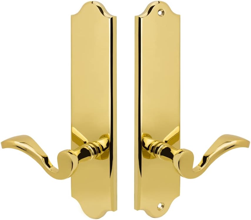 Royal Zinc Die-Cast Lever Set and Back Plates in Lifetime Polished Brass, Full Dummy Set, Left Hand