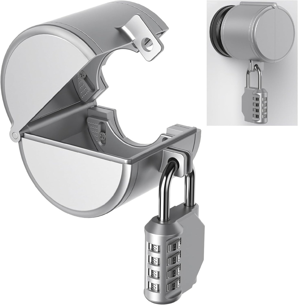 AST Door Knob Lockout Device with Passcode Padlock, Childproof Door Knob Cover, Lock Out to Smart Doorknob. Safety Cover for Faucet, Valve, Spigot. Prevent Access to Keyhole, Matte Silver