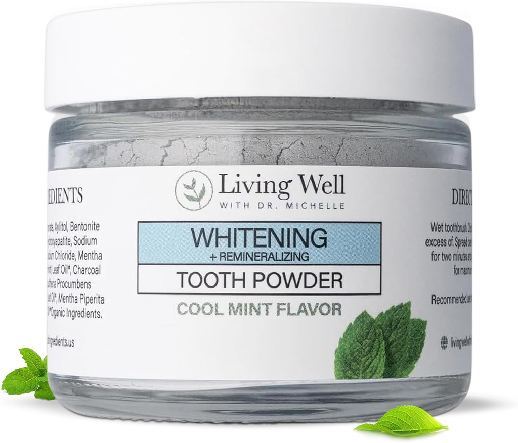 Living Well with Dr. Michelle Remineralizing & Whitening Tooth Powder Cool Mint | Fluoride-Free Hydroxyapatite Formula | Supports Enamel Strength and Natural Whitening