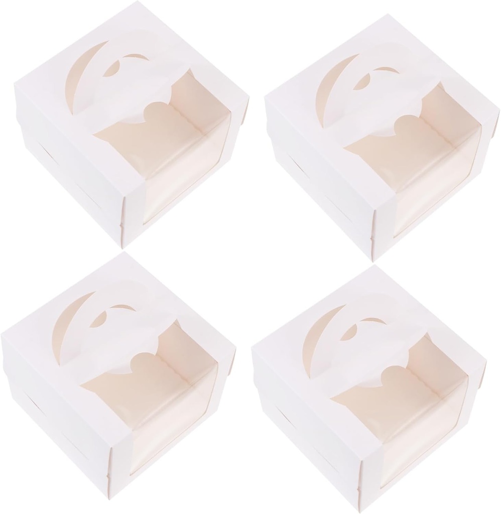 Cabilock 4Pcs White Cake Boxes with Window Food Grade Dessert Packing Containers for Birthday Wedding Party for Bakeries Shops and Home Use