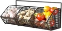Kitchen - 36x14x15cm Easy To Install Hanging Fruit Basket | Versatile 3-Compartment Potato Storage | Wall Baskets For Storage | Space-Saving Wall Mounted Rack For Ginger Garlic Organization