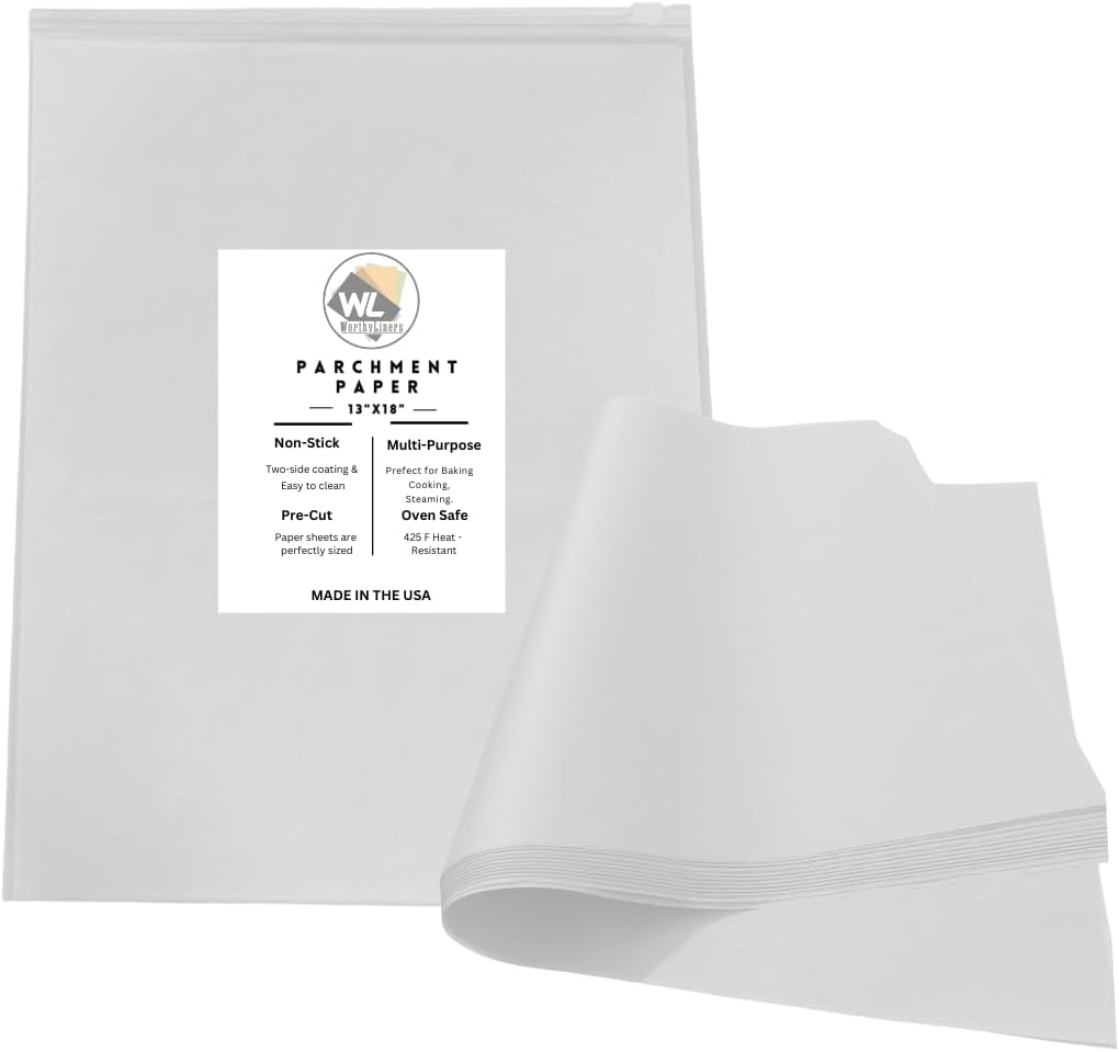 13" X 18", 100 Pack Parchment Paper Pan Liner - Sheets for Baking Cookies, Cooking, Frying, Air Fryer - Made in USA