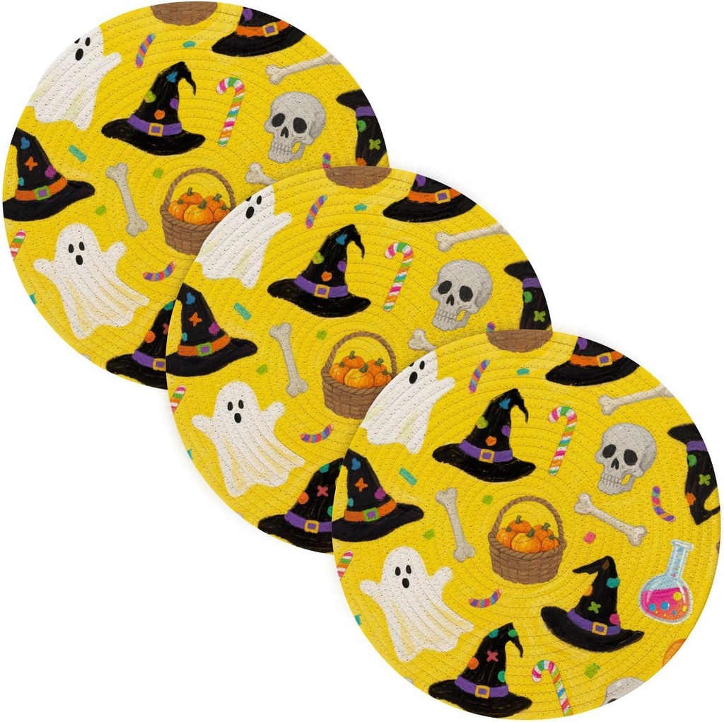 3 Pcs Absorb Water Pot Pads for Crock Pot Orange Halloween Pumpkin 15in Polyester-Cotton Thread Weave Bathroom Decor alfombrilla de para cocina