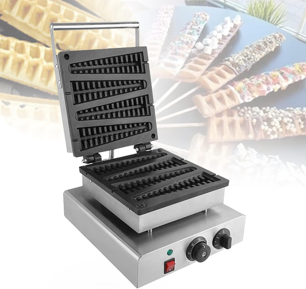 4Pcs Lolly Waffles Maker, Commercial Electric Waffle Iron Muffin Machine, Non Stick Waffle Baking Iron Pan Cake Oven, Double-Sided Constant Temperature
