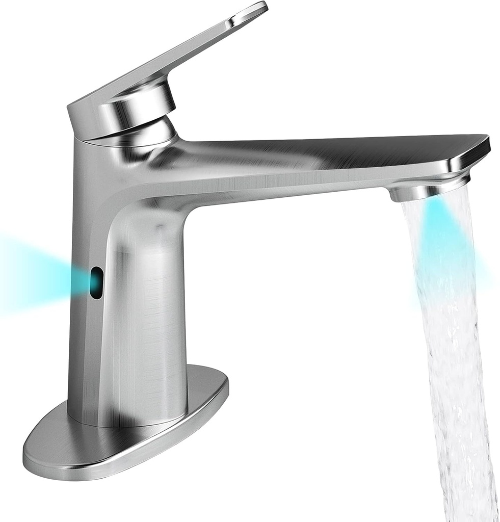 HARDA Touchless Bathroom Faucets Automatic Motion Sensor Faucet with 1 Handle 2 Sensor Modes Hands-Free and Manual Integrated High-Speed Induction Sink Faucet 1 Or 3 Holes Cover Deck Brushed Nickel