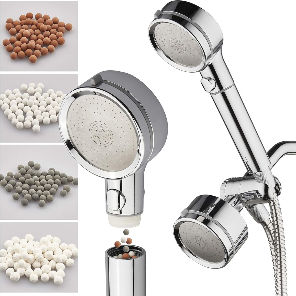 Dream Spa LaserJet 3-way Shower Head Combo with Filters & Pause Switch - High Pressure Laser Micro-Jets - Removable Face for Easy Cleaning - Extra-long 72-inch Stainless Steel Hose - Chrome Finish