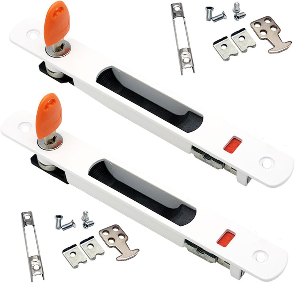 WANLIAN Sliding Door Handle with Lock | Patio Door Lock Replacement Kit | Heavy-Duty White Door Handle Set | Adjustable Security Hardware for Glass Doors (2-Pack)