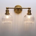 Industrial Double Armed Glass Wall Sconce with Clear Striped Globe Shade, Indoor 2-Light Wall Vanity Light Fixture Hardwired for Bathroom Farmhouse Living Room Bedroom