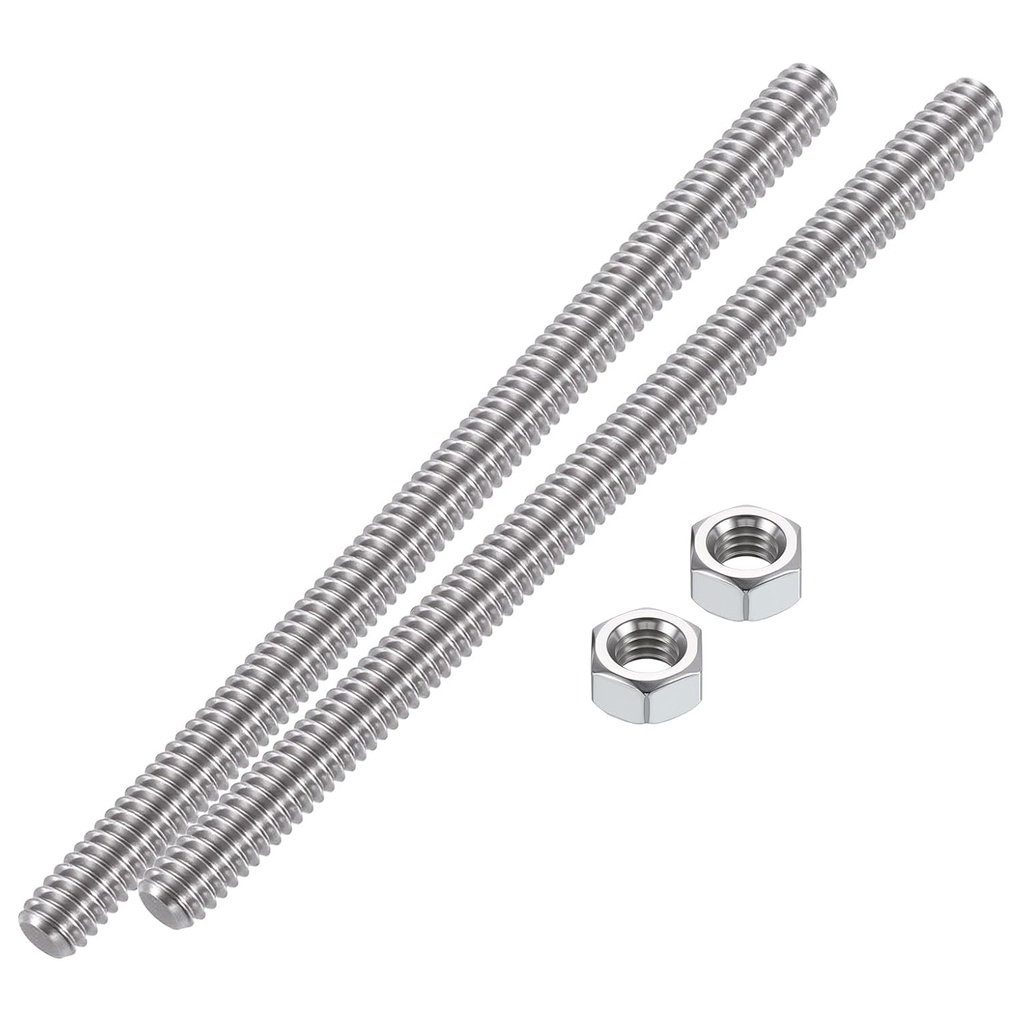3/8"-16 Fully All Threaded Rod & Studs, 100mm/4 Length, 304 Stainless Steel Right Hand Thread Screw for Furniture Anchor Bolts, Clamps, Hangers and U-Bolts 2 Pack 【with Nuts】