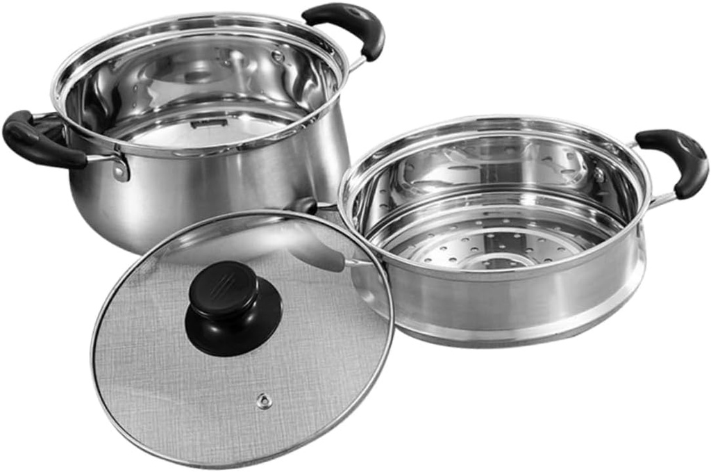 Ciieeo 1set Stainless Steel Steaming Basket Double Side Handles Soup Pot Steamer Pot Set Food Steamer Reusable