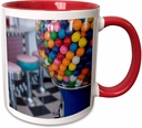 3dRose Gumball machine and vintage stools at ice cream shop. 15oz Two-Tone Red Mug