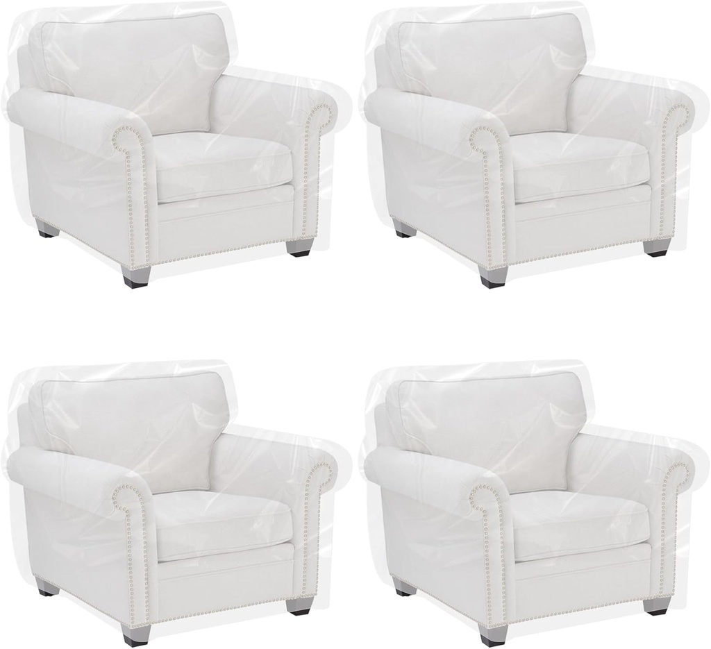 Klmnop 4 Pcs Outdoor Plastic Chair Cover, Waterproof Armchair Dust Proof Plastic Couch Cover, Furniture Cover for Recliner Sofa Chair Couch Moving and Storage(37 x 30 x 30 Inch)