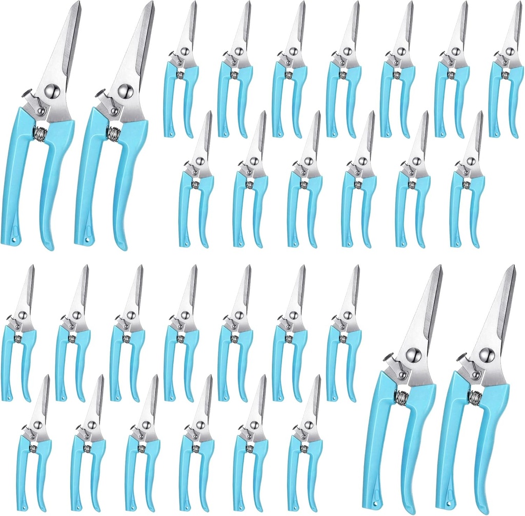 Chumia 30 Pcs Garden Flower Shears Pruning Scissors Heavy Duty Plant Scissors Trimming Garden Clippers Hand Tree Pruner for Yard Gardening Plants Hedge Flower Tree Cutting Secateurs (Blue)