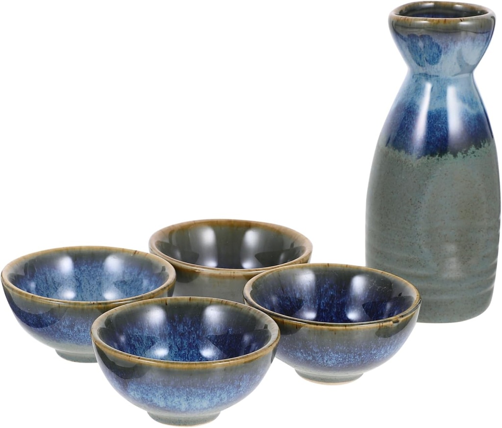 Ciieeo Ceramic Sake Pot and Cups Set Japanese Style Drinkware Includes Sake Pot and Assorted Color Cups for Spirits and Water Smooth Finish for Safe Use