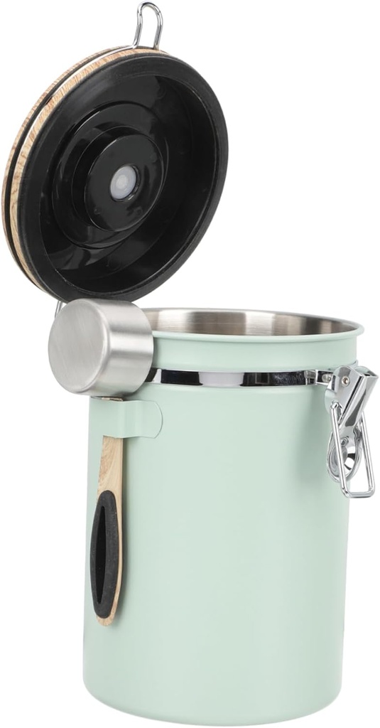 Airtight Coffee Bean Canister Sealing Lid Multi-use Storage Jar for Coffee Tea Sugar Nuts Stainless Steel Design Green