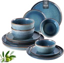 AmorArc Ceramic Dinnerware Sets for 4,Round Reactive Glaze Stoneware Plates and Bowls Set,Highly Scrath Resistant Dishware | Dishwasher & Microwave Safe Dishes Set,Service for 4 (12pc)