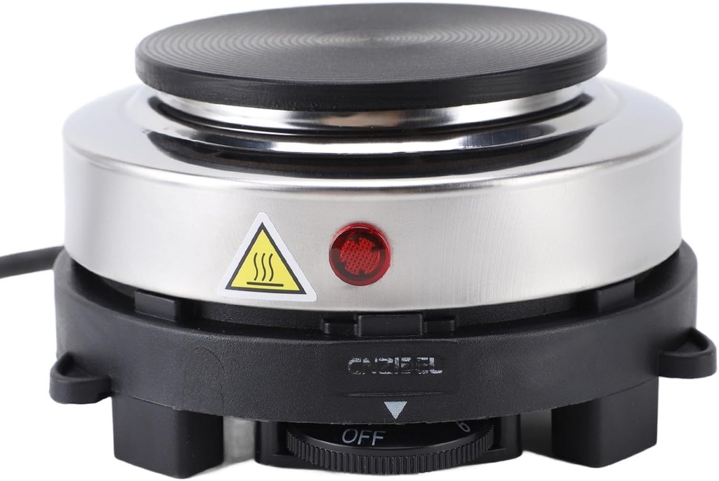 Asixxsix 500W Small Electric Hot Plate, Stainless Steel Mini Hot Plate Electric Stove, 6 Speed Temperature Adjustable Portable Burner for Office Home Kitchen (US)