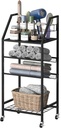 Tuenort 4 Tier Free Standing Towel Rack, Metal Floor Towel Holder with Wheels for Bathroom,Laundry Room, Kitchen, Black