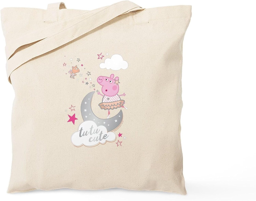 CafePress Peppa Pig Tutu Cute Reusable Natural Beige Canvas Shopping Bag