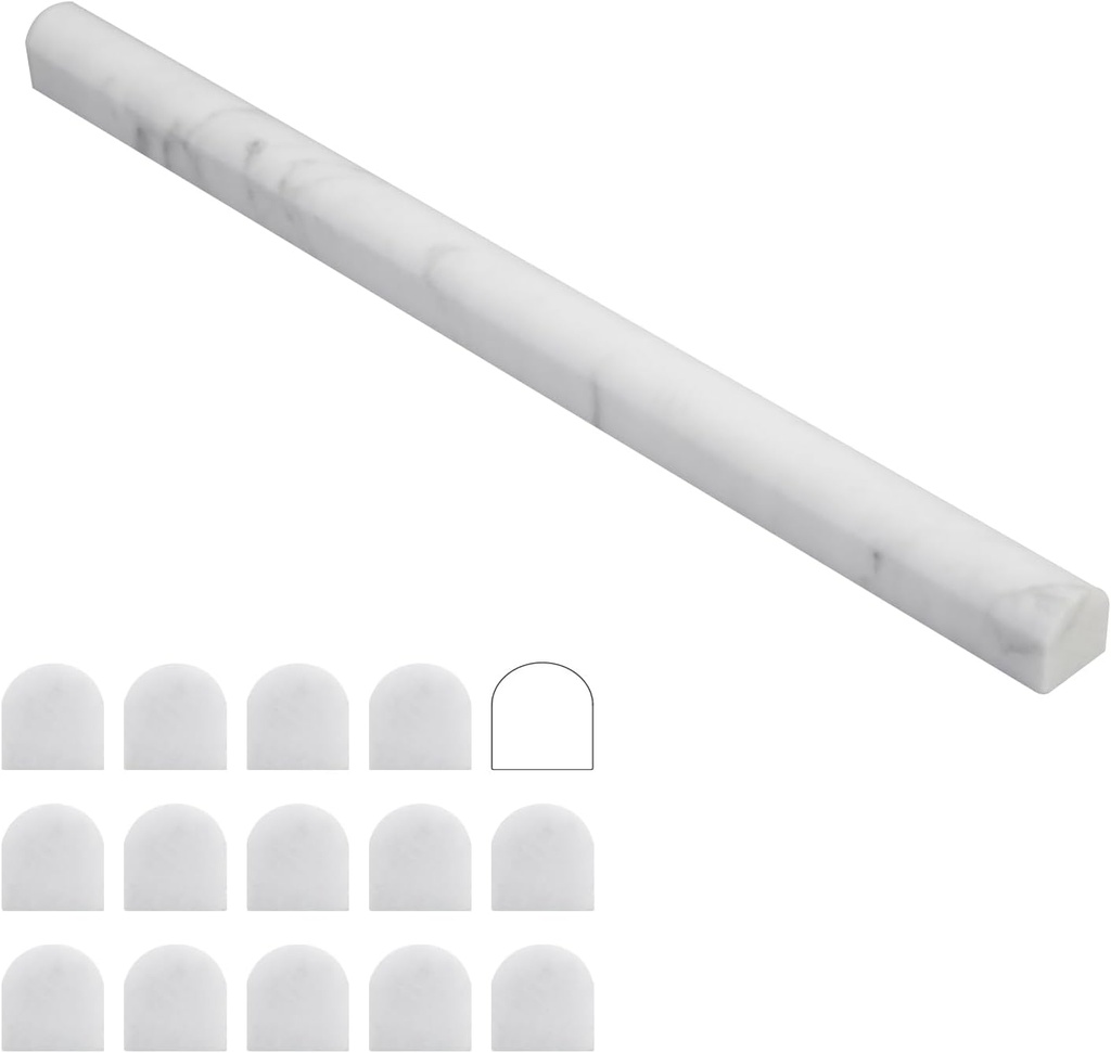 Carrara White Marble Pencil Liner, Marble Pencil Trim Molding 3/4x12 Inch Honed for Bathroom Shower Kitchen Backsplash Wall 15 Pcs/Box
