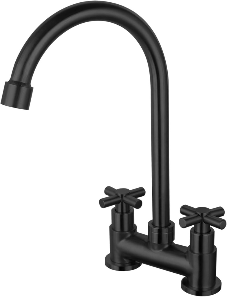 Matte Black Bar Pre Faucet 2 Hole 4 inch Deck Mount RV Commercial Kitchen Faucet 2 Handle High Arc Stainless Steel Utility Laundry Sink Faucet SSKF10-1H
