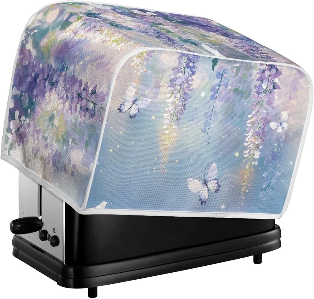 Wisteria Butterfly 4 slice Toaster Cover, Polyester Fabric Four Slice Toaster Appliance Dust-proof Cover for Kitchen Small Appliance Dust and Fingerprint Protection