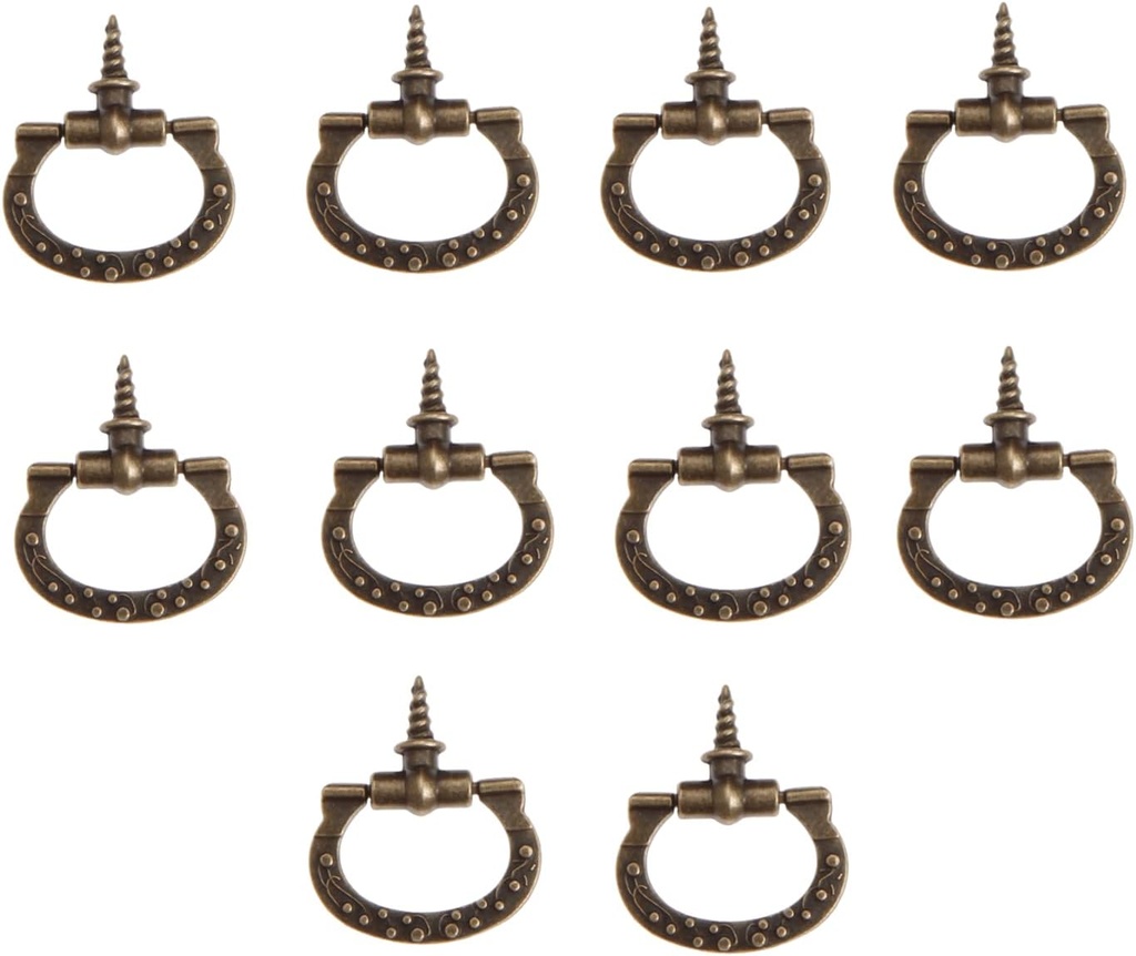 dophee 10Pcs Mini Cabinet Pulls, Self-Tapping Screws Knobs Handles for Jewelry Box Drawer Cupboard Wardrobe Dresser Furniture Hardware, 24x27mm/0.94"x1.06", Antique Bronze