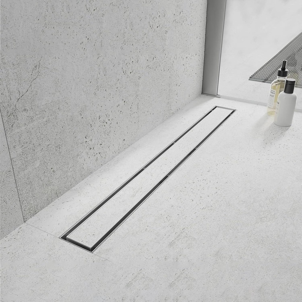 Linear Shower Drain, 32 inch Drain with Tile Insert 2-in-1 Panel, Brushed 304 Stainless Steel Shower Floor Drain, Linear Drain with Hair Strainer and Adjustable Feet