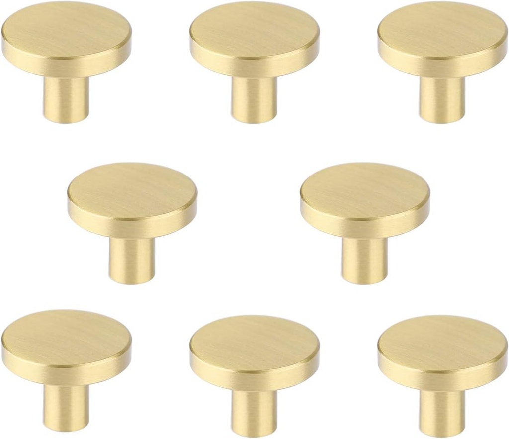 RZDEAL Cabinet Knobs Pure Brass Round Dresser Drawer Knobs and Pulls Simple Decorative Kitchen Cabinet Door Handles (8Pcs, 1.1"x0.78")