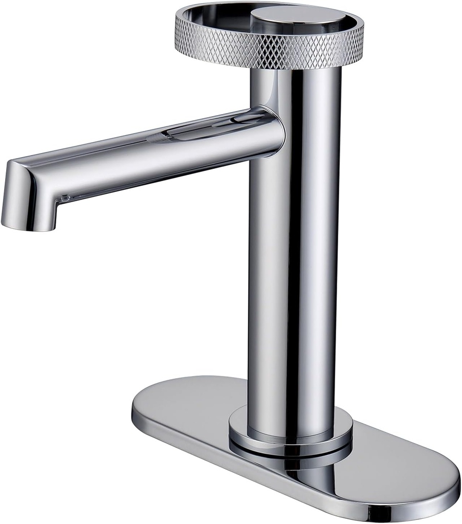 Chrome Bathroom Faucet with Pop Up Drain Stopper, Escutcheon and Supply Lines, Single Handle Stainless Basin Mixer Tap, Modern Bathroom Sink Faucet for 1 or 3 Hole Vanity Sink