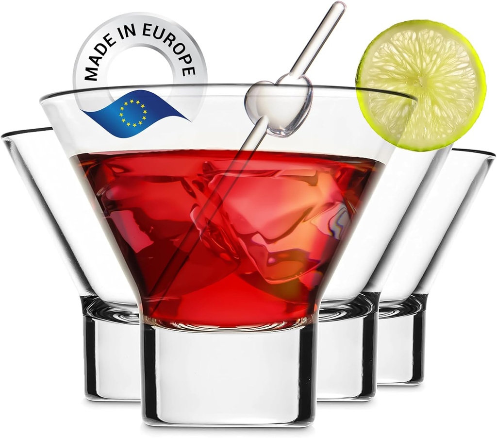 Crystalia Stemless Martini Glasses Set of 4, Cosmopolitan Margarita Set, Small Desert Cups, Cute Shrimp Cocktail Glass, Mini Cocktail Shot Glasses, 7 3/4 Ounces