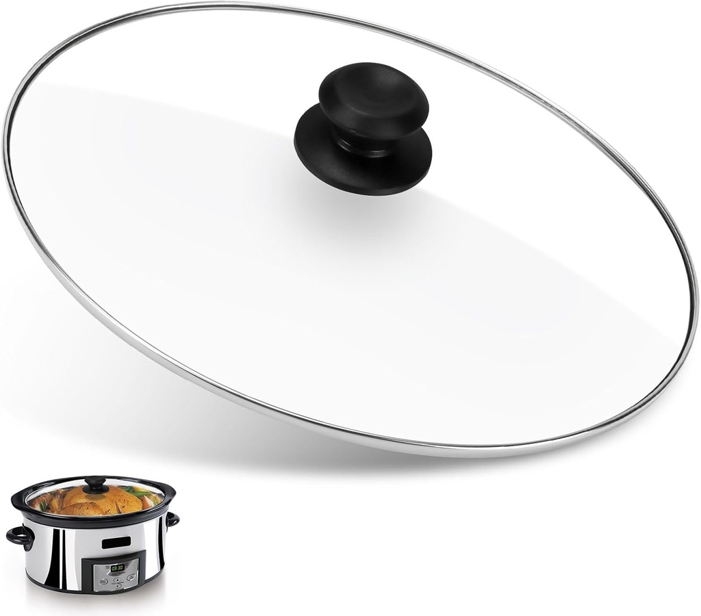 Oval 8 Quart Slow Cooker Glass Lid Fit for Crock Pot 8 Q Slow Cooker and Fit for Hamilton Beach 8q Glass Pot Lid, Slow Cooker Pot Lid Replacement Part, 1 Pack