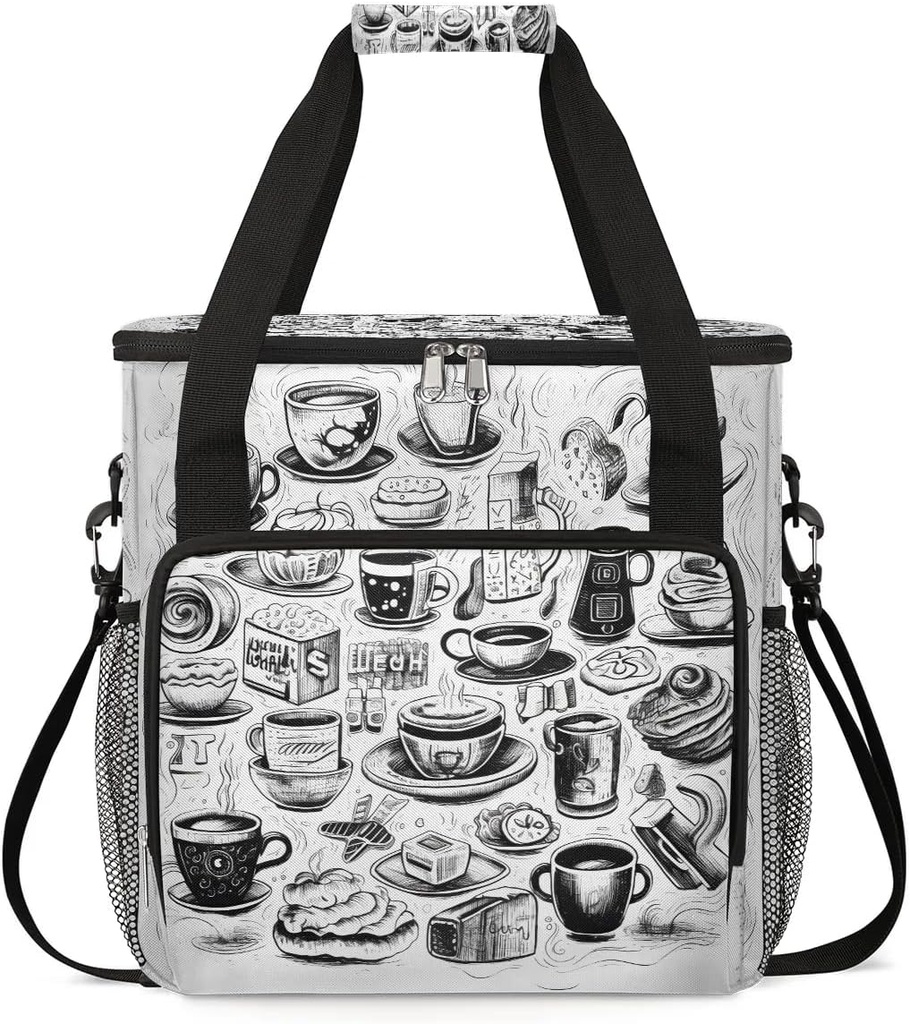 Coffee Print Coffee Maker Carrying Bag Compatible with K-Mini or K-Mini Plus Portable Single Cup Coffee Maker Case with Pockets for K Cup Pods