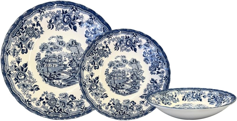 Churchill New Royal Wessex Tonquin Blue Chelsea 12 Piece Dinnerware Set, Made in England