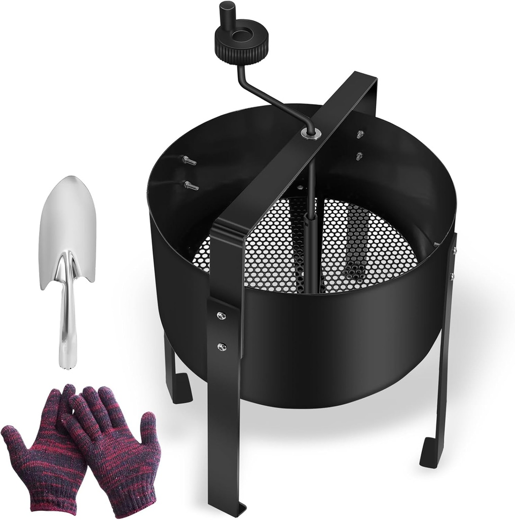 Garden Soil Sifter Rotary Soil Sifter Gardening Sand Soil Compost Sifter with Shovel and Gloves Rock Sifter for Gardening Sand Rock Compost Dirt