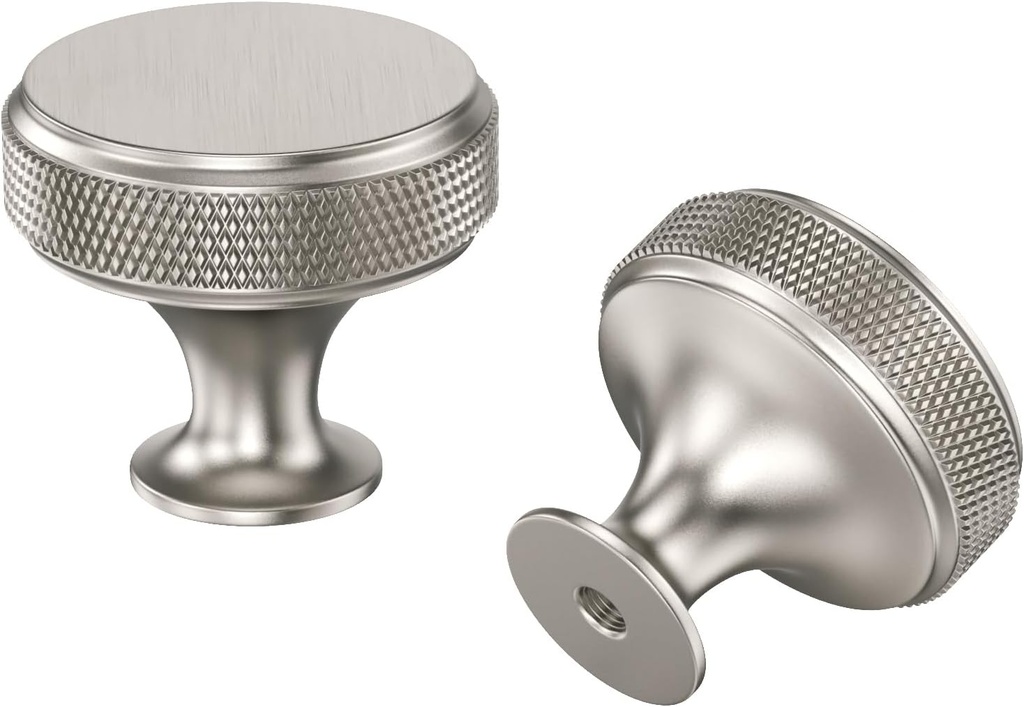 Rergy 20 Pack Knurled Brushed Nickel Cabinet Knobs Silver Drawer Pulls Round Kitchen Hardware Single Hole
