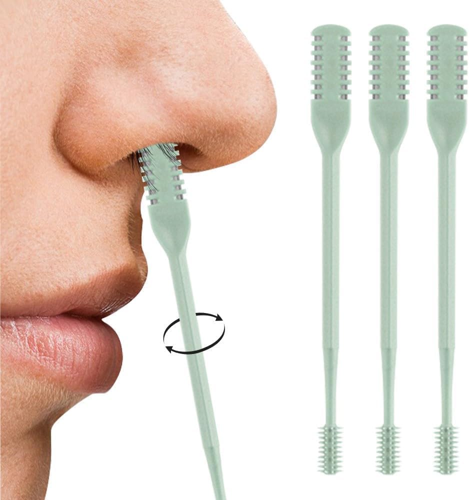 3PCS Nasal Hair Cutter, 2025 Manual 360° Rotating Nostril Hair Removal Tool Double Sided Nose Hair Blade,Nose Hair Trimmer with Ear Picker for Men Women Travel Essentials (Green)