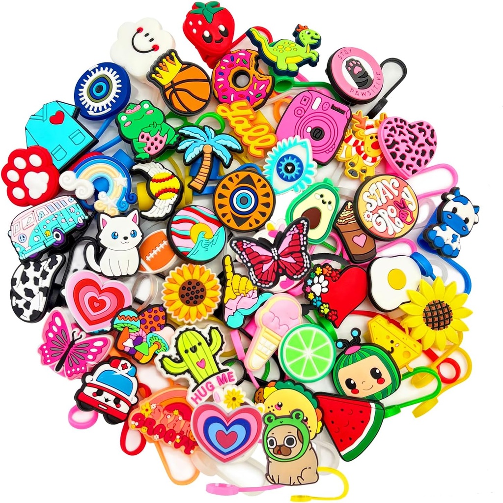 20Pcs Random Different Straw Cover Toppers for Stanley 40oz Cute Tumbler Straw Cap for 0.4inch Straws Stanley Cup Accessories