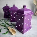 City to Cottage Purple and White Polka Dot Handmade, 31.5oz/900ml Ceramic Kitchen Storage Jar Set of 3, Same Size Large Canisters