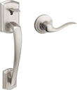Kwikset Prescott Front Door Handle No Lock, Entry Handleset Exterior with Interior Reversible Handed Lever, Non-Locking, Satin Nickel, Deadbolt Not Included, with Microban Protection