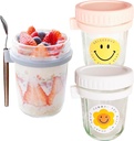 2 Pack Overnight Oats Containers with Lids and Spoons,16 oz Glass Mason Overnight Oats Jars,Reusable portable plastic food storage container for oatmeal, yogurt, soup, grains, milk, etc