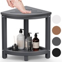 Shower Stool for Inside Shower, Corner Shower Bench Seat, HDPE Waterproof Shower Stool for Shaving Legs with Baffle Storage Shelf, Shower Seat/Foot Rest for Bathroom, Indoor/Outdoor Use, Grey