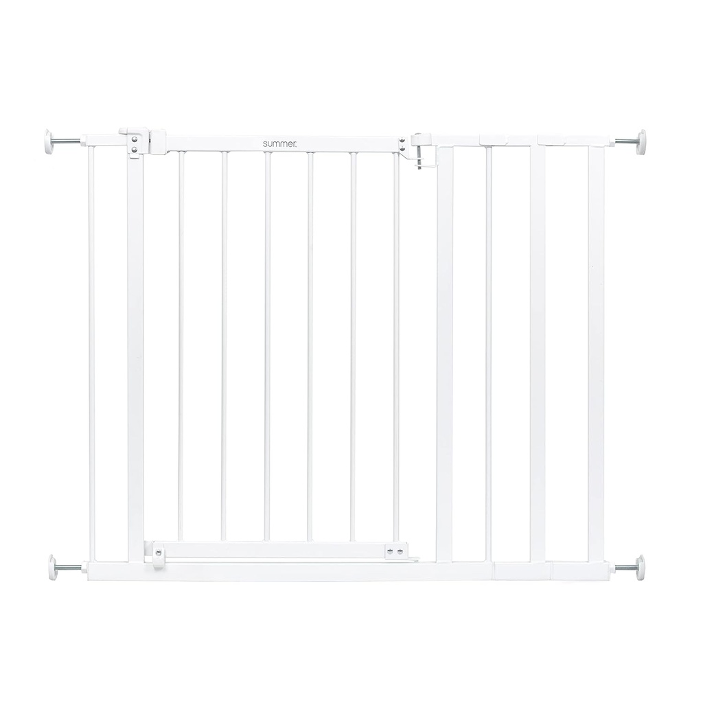 Summer Infant Everywhere Extra Wide Walk-Thru Safety Pet and Baby Gate, 28.75" - 39.75" Wide, 30" Tall, Pressure or Hardware Mounted, Install In-between Rooms, Doorways & Stairways - White Metal