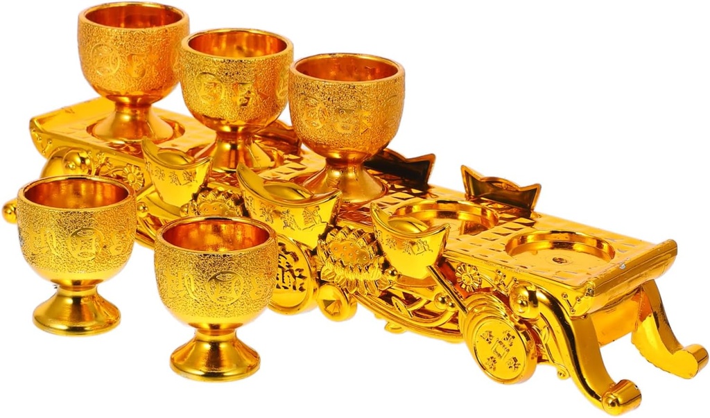Zerodeko Mini Glass Offering Cup Set Buddhist Worship Cups Base Gold Chalice for Temple Decor for Ceremonies and Blessings