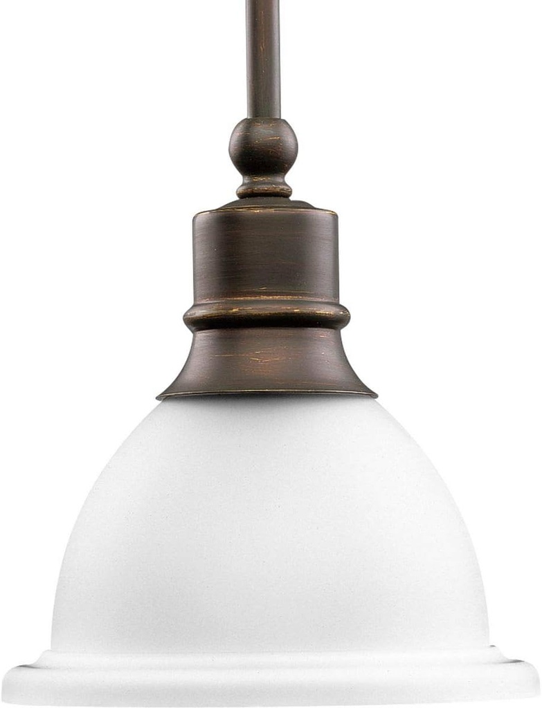 Progress Lighting P5078-20 1-Light Stem-Hung Mini-Pendant with White Etched Glass, Antique Bronze