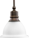 Progress Lighting P5078-20 1-Light Stem-Hung Mini-Pendant with White Etched Glass, Antique Bronze