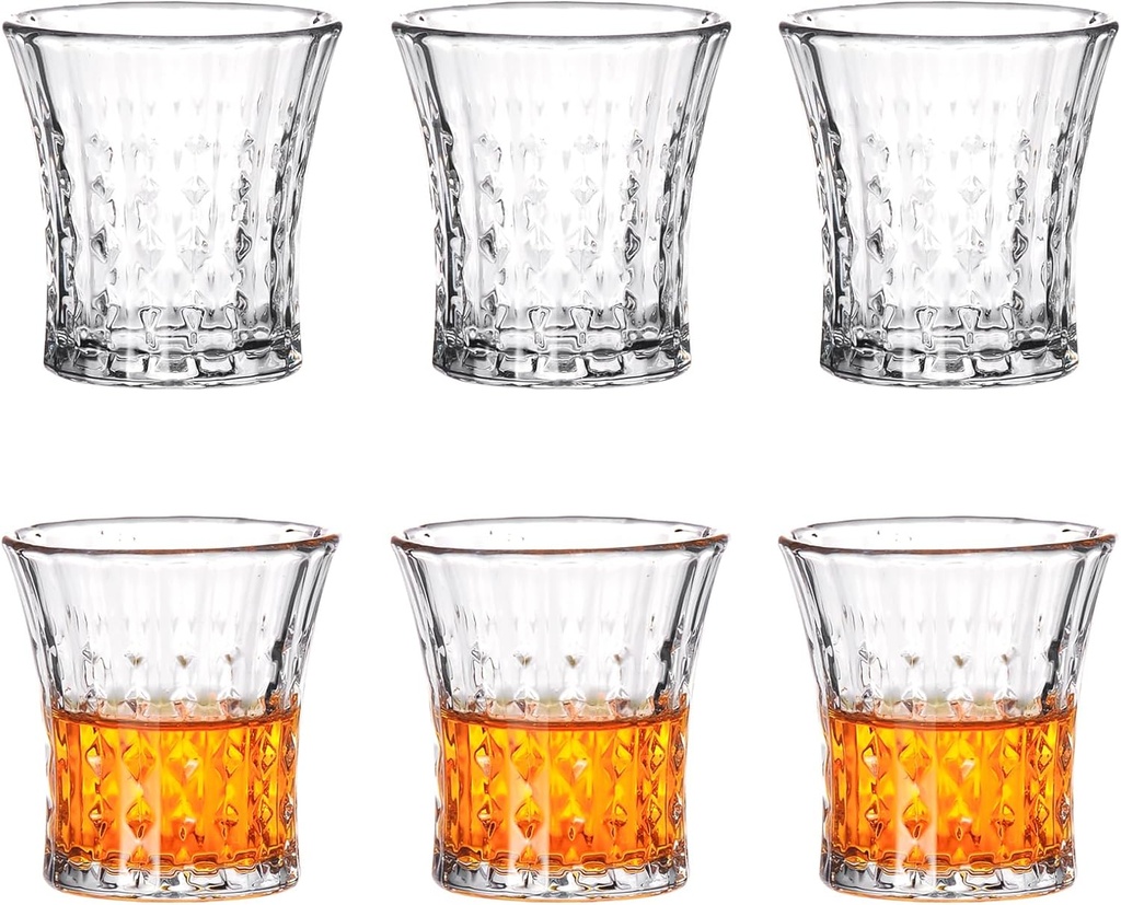 2oz Fancy Shot Glasses set of 6/Cordial Glasses/Tequila Shot Glasses/Tasting Glasses/Soju/Cute/Bulk/Etching Patterns